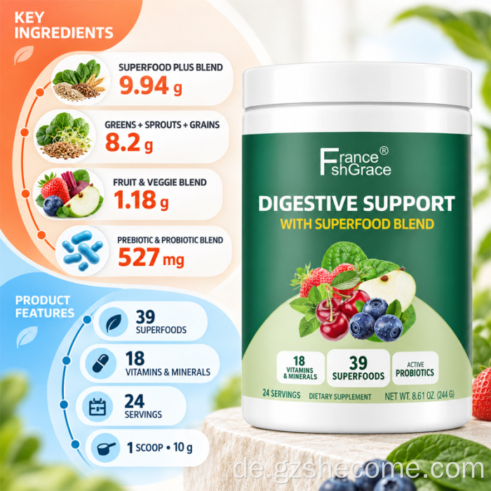 Bio-Shecome-Grünpulver für eine gesunde Verdauung